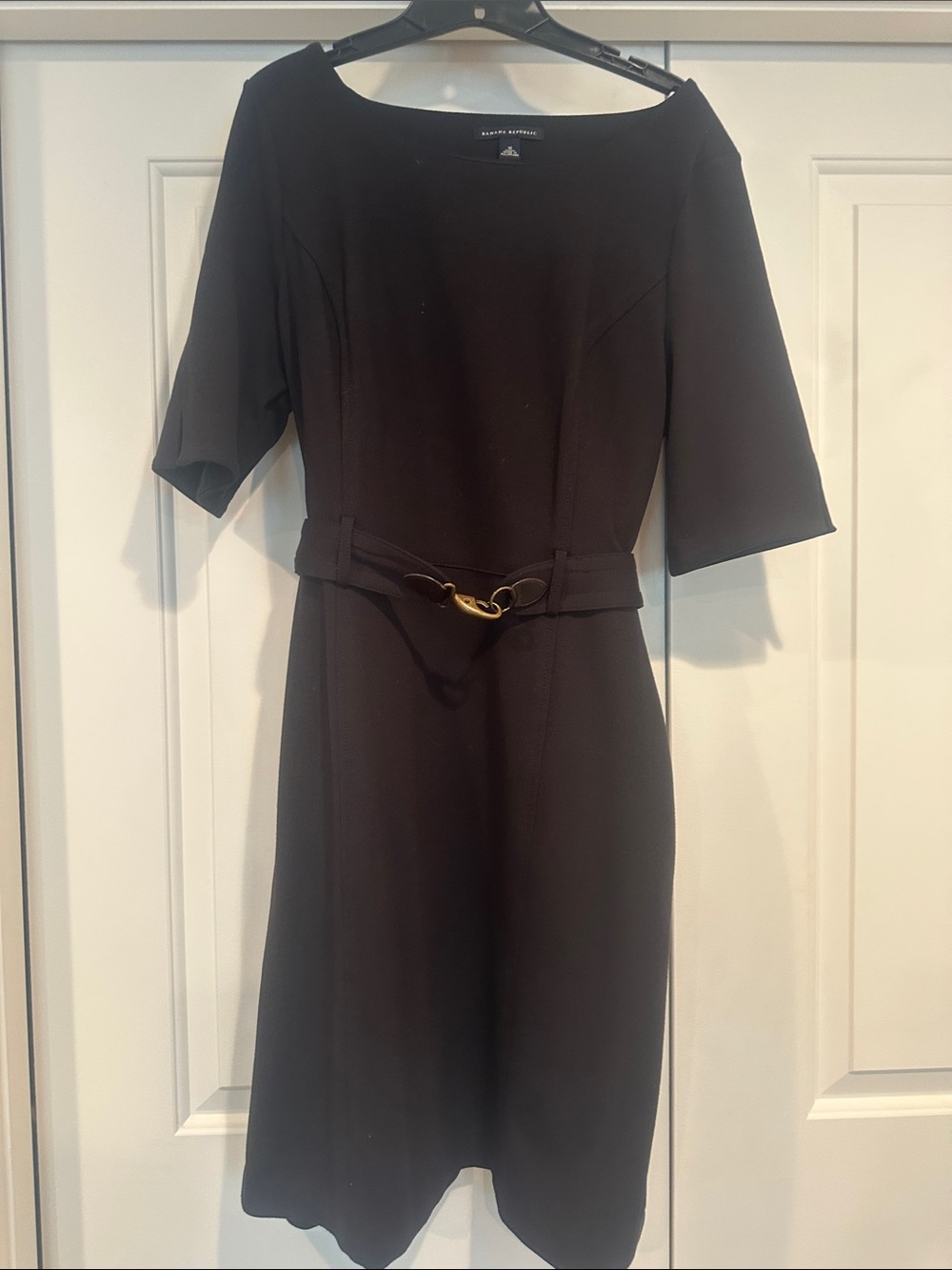 Banana Republic Black Midi Sheath Dress with Gold Buckle